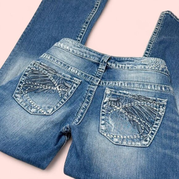 Y2K cropped jeans with wings on the back pockets - Picture 4 of 7